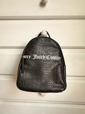 Juicy Couture Black Embossed Logo Backpack with Gold Accent